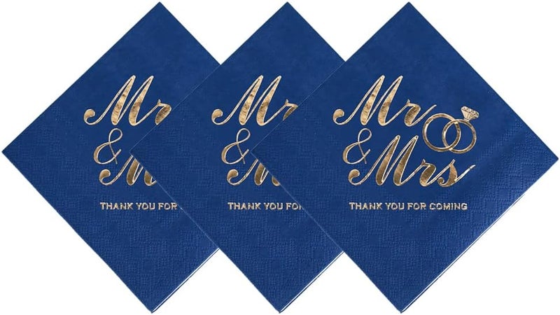 LiveBe 100 Pack of Paper Cocktail Napkins with Gold design，Formal Dinner, Anniversary, Wedding Napkins for Tables, Guestrooms, Restrooms(5 x 5 in，3-ply) (Light blue) - Image 2